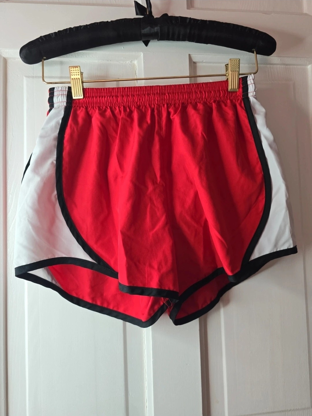 Red Athletic Running Shorts with Black Trim and White Panels